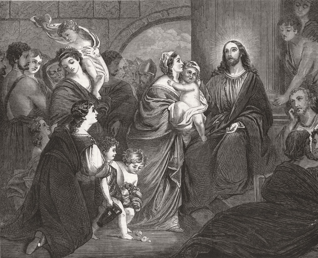 BIBLE. Christ blessing little children 1878 old antique vintage print picture